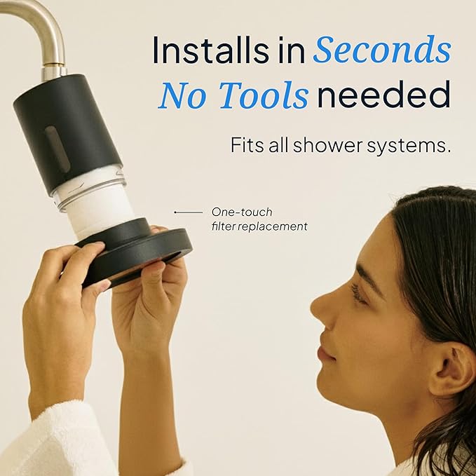 SecondShower Filtered Shower Head for Hard Water, Clinically Proven, NSF Certified 99.9% Chlorine Removal, High Pressure, Korean Beauty Secret Natural Filter (Black Pink)