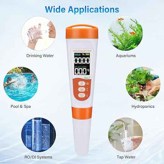 hygger Pool Salt Tester & PH Meter, 5-in-1 Digital Pool Water Tester, High Accuracy Salinity PH Temp EC and TDS Saltwater Pool Test Kit for Aquarium Swimming Pool Hot Tub and Swim Spas