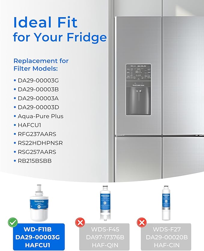 Waterdrop DA29-00003G Refrigerator Water Filter, Replacement for Samsung®, DA29-00003B, DA29-00003A, Aqua-Pure Plus, HAFCU1, RFG237AARS, FMS-1, RS22HDHPNSR, RSG257AARS, 3 Filters (Package May Vary)