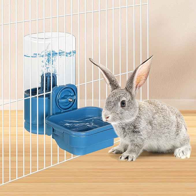 VANNON Small Animal Filter Water Dispenser for Crate, 26oz Water Bottle for Cage, BPA Free and Anti-Overeflow Pet Water Bowl for Small Dogs, Cats and Rabbits, Blue