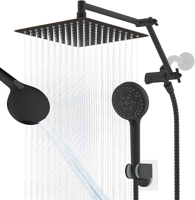All Metal Rain Shower Head, 10” High Pressure Rainfall Shower Head with Handheld Spray, 10-Mode Powerful Cleaning Handheld Showerhead, 16" Stainless Steel Adjustable Extension Arm, Oil Rubbed Bronze