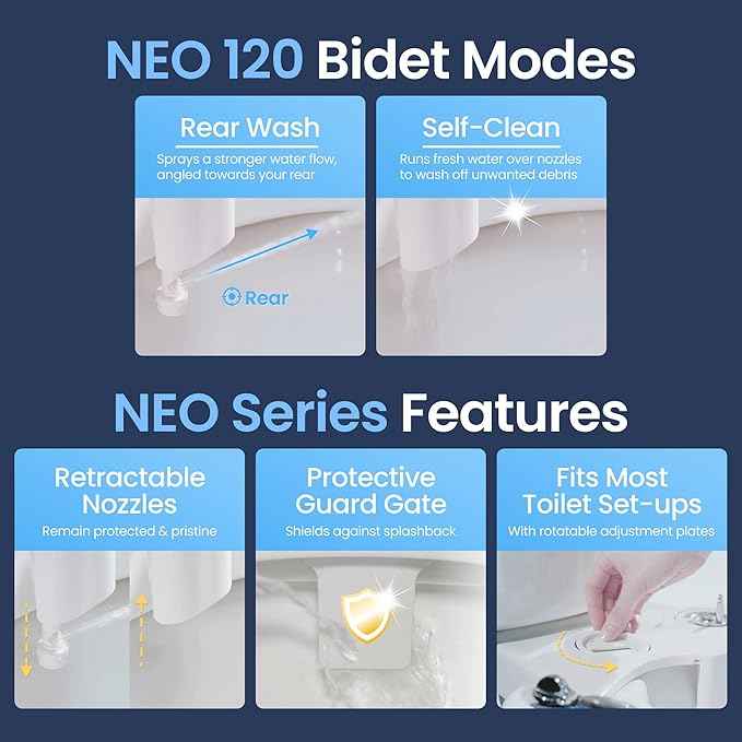 iSpring RCC7AK 75 GPD 6-Stage RO Water Filter + Luxe Bidet NEO 120 Self-Cleaning Nozzle Toilet Attachment