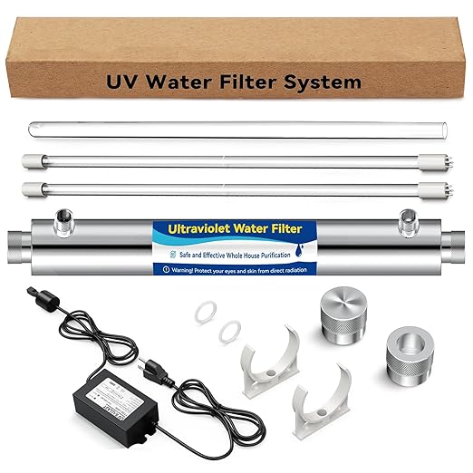 UV Water Filter Whole House, 3/4" MNPT Inlet/Outlet Water Purifier Filter System for Whole House Water Purification, 12GPM, 120V, +1 Extra Bulb