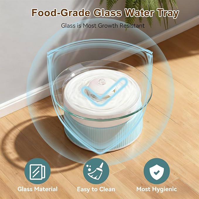 Glass Smart Cat Water Fountain,Filterless Pet Water Fountain No Filter,Ultra Silent Cat Fountains,Separation Design