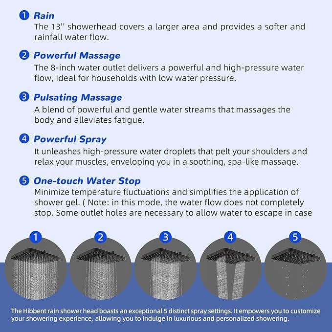 Hibbent Upgraded cUPC Certified 13'' Shower Head Combo, High Pressure 5 Spray Rainfall Showerhead with 10 Sprays Handheld, All Metal 3-way Diverter Shower Arm, 71'' Hose and Holder, Oil-Rubbed Bronze
