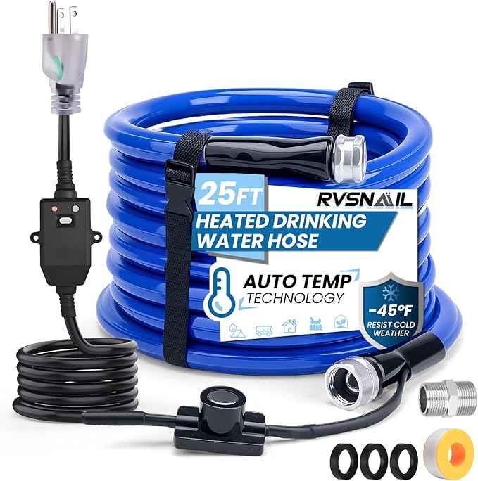 25FT Heated Water Hose for RV, Heated Drinking Water Hose Freeze Protection Down to -45°F, Lead and BPA Free, Smart Temperature Control, Ideal for RV, Camping, and Home