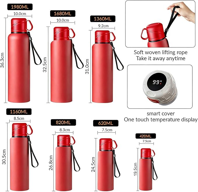 Double wall vacuum Leakproof stainless steel wide mouth insulated water bottle;tea tumbler with infuser,cup,lid;smart thermoses hot drinks;thermal flask ice coffee with led digital temperature display