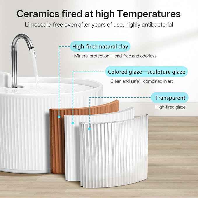 Upgrade Ceramic Cat Water Fountain, 2.2L/78oz Ceramic Cat Fountain, Automatic Ceramic Water Fountain for Cats, Pet Water Fountain with Ultra-Quiet Pump (White)