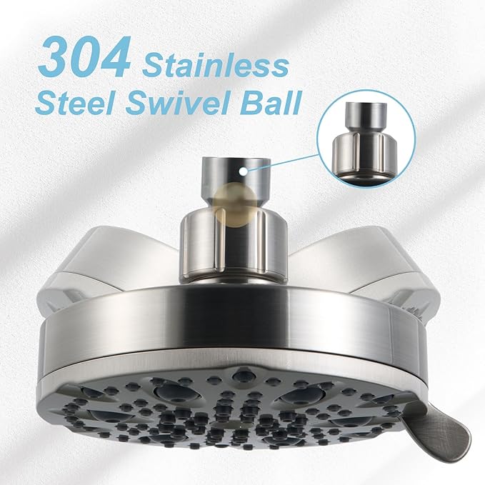 OFFO Shower Head, High Pressure Shower Head with Pause Mode, 9 Mode Fixed Showerheads for Strong Water Flow & Relaxing Shower Experience, Brushed Nickel - AquaVibe