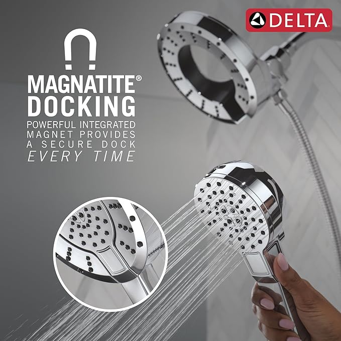 Delta 5-Setting In2ition 2-in-1 Dual Shower Head with Handheld High Pressure ProClean Spray, Chrome Detachable Shower Head with Hose, 1.75 GPM Flow Rate, Chrome 58596-PK