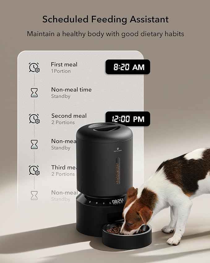PETLIBRO Automatic Cat Feeder, Automatic Dog Food Dispenser with Freshness Preservation, 5L Timed Pet Feeders for Dry Food, Up to 6 Meals Per Day, Granary 5L Basic Button Type Black