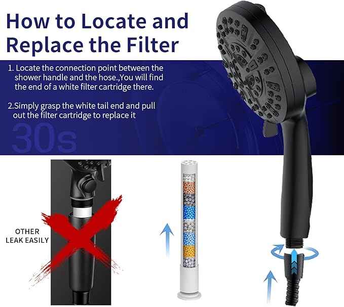 Filtered Shower Head with Handheld - 10 Spray Modes High Pressure Handheld Shower with Filter Spray Combo, Magnetic Shower Heads, With 60-Inch Long Hose（Matte black）