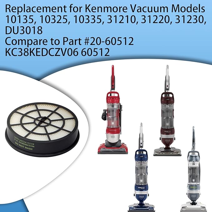 2 Pack EF-12 HEPA Media Filters Replacement for Kenmore Vacuum Models 10135, 10325, 10335, 31210, 31220, 31230, DU3018. Compare to Part #20-60512 KC38KEDCZV06 60512 - AquaVibe