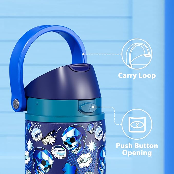 24 oz Insulated Water Bottle with Straw: Meoky Stainless Steel Water Bottle with 2-in-1 Lid - Leak Proof, Cold for 24 Hours, Protective Silicone Base, BPA-Free for Travel Gym, Spooky Fun