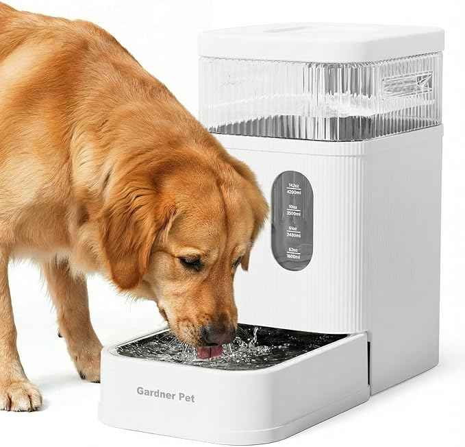 Gardner Pet 2.2 Gallon Automatic Dog Water Bowl Dispenser 8.5L Gravity Water Feeder with Stainless Steel Bowl & Maifan Stone Filter, BPA-Free for for Cats and Dogs (White, 2.2 Gallon)