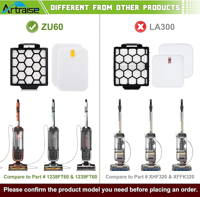 Artraise Filter Replacement for Shark NV255 NV251 NV150 NV151 ZU62 ZU62C ZU60 ZU102 ZU51 Navigator Zero-M Self-Cleaning Brushroll Pet Pro Vacuum, Part #1238FT60 & 1239FT60 (Black) - AquaVibe