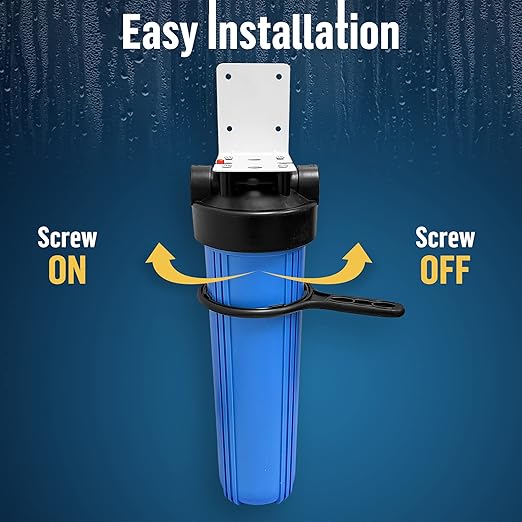 High Capacity 20 x 4.5” Whole House Filter Purifier System for Well or City Water, Presser Relief Button, 1” NPT Brass Port, Double O-Ring, Meets NSF Standards & Regulations (Blue, 1 Set)