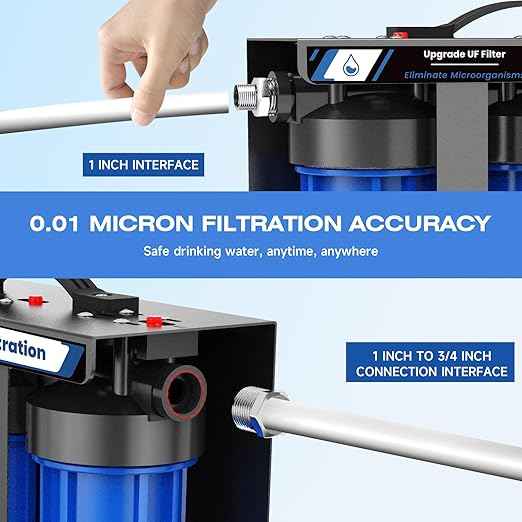 RV Water Filter System,5-Stage Water Filtration for Rvs and Campers, 0.01 Micron Filters Out Sediments, Chlorine, Vocs, Heavy Metals, Odors for Travel Trailers, Boats, 1" Inlet/Outlet