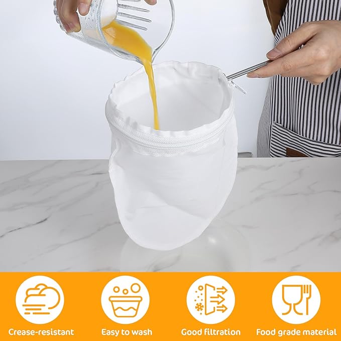 3Pcs Ultra Fine Mesh Strainer Bags, Reusable Cheese Cloth Bag for Straining with Stainless Steel Handle Reusable Nut Milk Bags for Nut Milk Coffee Juice Yogurt(Small Size)