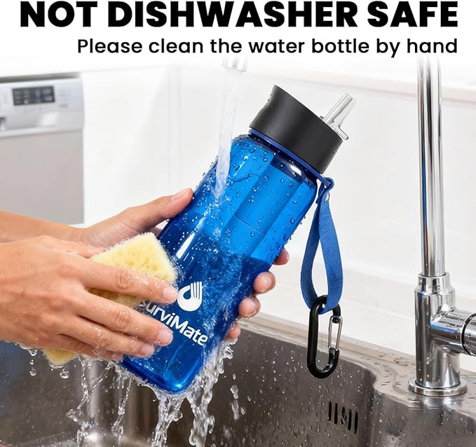 SurviMate Purified Water Bottle for Camping, Hiking, Backpacking and Travel, BPA Free with 5-Stage Intergrated Filter Straw