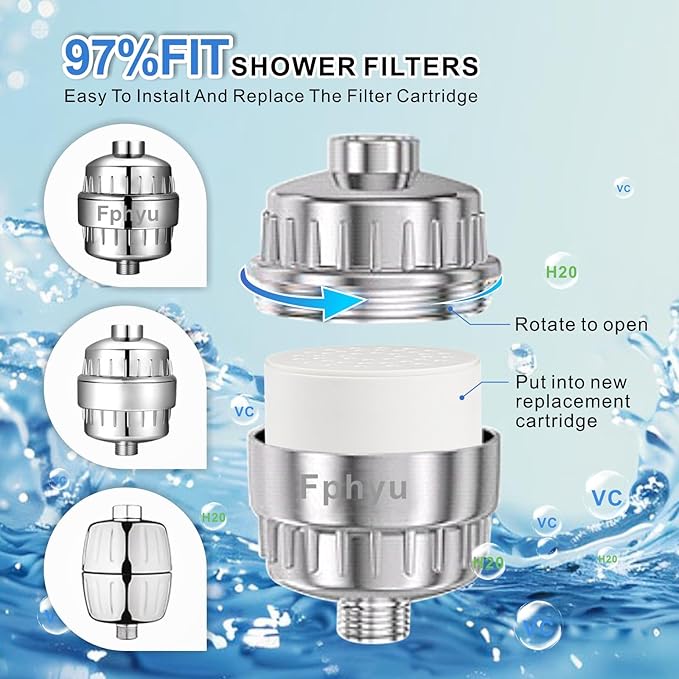 4Pack 20+ Stage Upgraded High Output Shower Filter Replacement Cartridges, Shower Filter Cartridge Removal 99% of Chlorine & Chemicals, Improve Your Skin and Hair, Universal Shower Filter