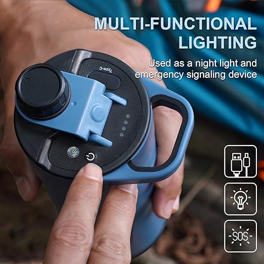SurviMate Electric Water Purifier Survival,Portable Water Filter Bottle for Survival,0.01μm 22 Ounces with Emergency Lighting, NSF/ANSI 42&372 Certified,Bottle with Filter for Hiking, Camping, Travel