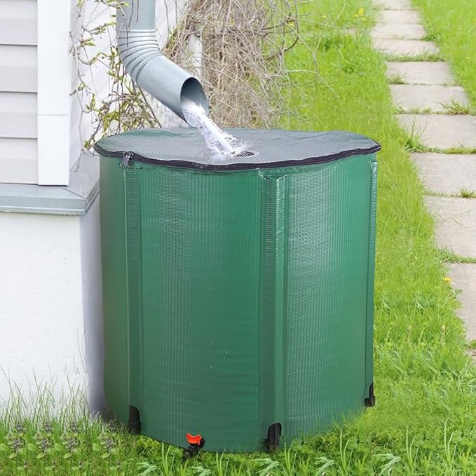 200 Gallon Collapsible Rain Barrel, Portable Water Storage Tank, Foldable Rainwater Collect System Downspout, Water Catcher Container with Filter, Spigots Overflow Kit (Green, 200 Gallon)