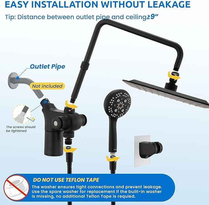 Ryamen Upgraded Dual Shower Heads Combo, 10 inch Filtered Shower Head with Handheld, 3-Way Rain Shower Head with Filters, 7 Settings Handheld Spray, High Pressure, Height Adjustable (Black)