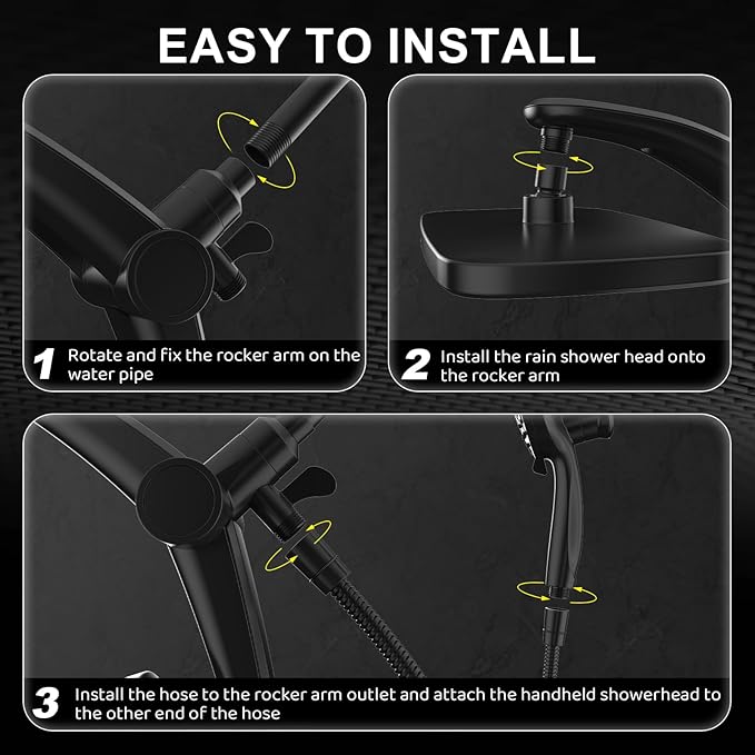Rain Shower Head with Handheld High Pressure rainfall Shower Heads with Handheld Spray Combo Adjustable one-piece stand daul shower head Built-in Magnetic Docking and Power Jets-Black