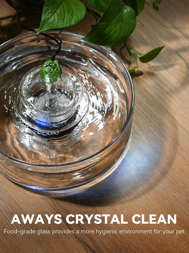 All-Glass Cat Water Fountain, 3.2L/108oz Glass Pet Fountain with LED Light, Automatic Water Dispenser for Cats (White)