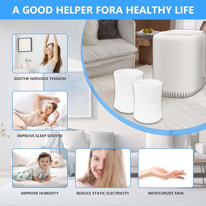 6 Pack Humidifier Wicking Replacement Filter Compatible with Canopy Bedside Humidifier ONLY, Made with Wood Pulp & Paper Filter