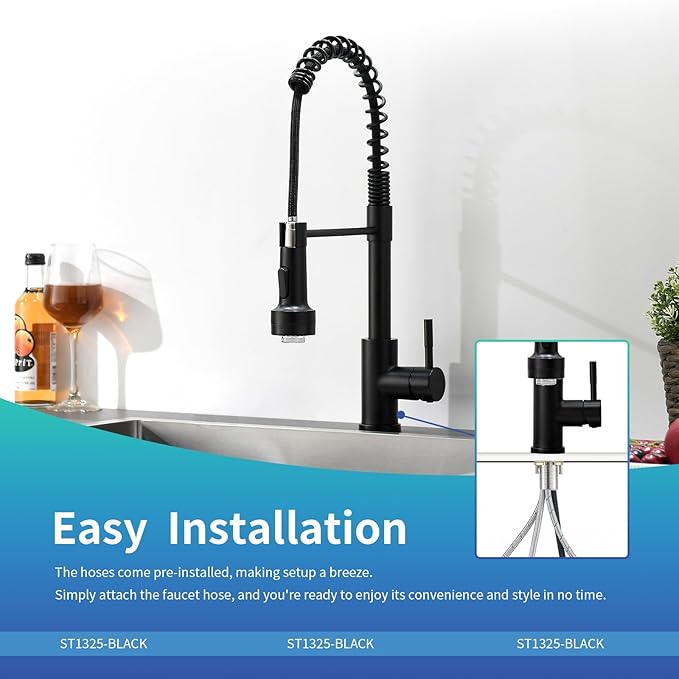 GIMILI Black Kitchen Faucet with Pull Down Sprayer Single Hole Stainless Steel LED Faucet, Suitable for Farmhouses, RV, Laundry Room, Outdoor, and Campers. Llave para fregadero de cocina