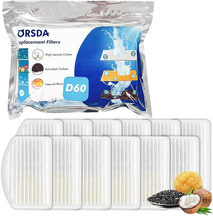 ORSDA Cat Water Fountain Filters, Carbon and Resin Filters ONLY for 100oz/3L Automatic Pet Fountain Dog Water Dispenser, 3 Triple Filtration System（12 Pcs）