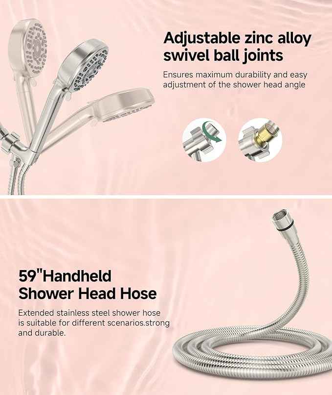 SunCleanse Filtered Shower Head with Handheld,9-Spray Setting Detachable Shower Head with 4 Filters for Hard Water - Filter Chlorine, Improve Skin and Hair Texture (4 Filters, Brushed Nickel)