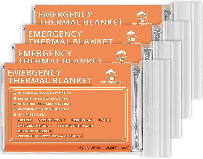 Emergency Mylar Thermal Blankets -Space Blanket Survival kit Camping Blanket (4-Pack)
