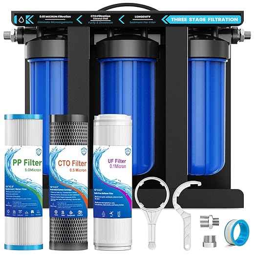 RV Water Filter System, 5-Stage RV Water Filtration System for Campers, 0.1 Micron Water Filter, 3/4'' Brass Hose Quick Connectors, Removes Sediments,Chlorine,Heavy Metals, Odors for Clean Water