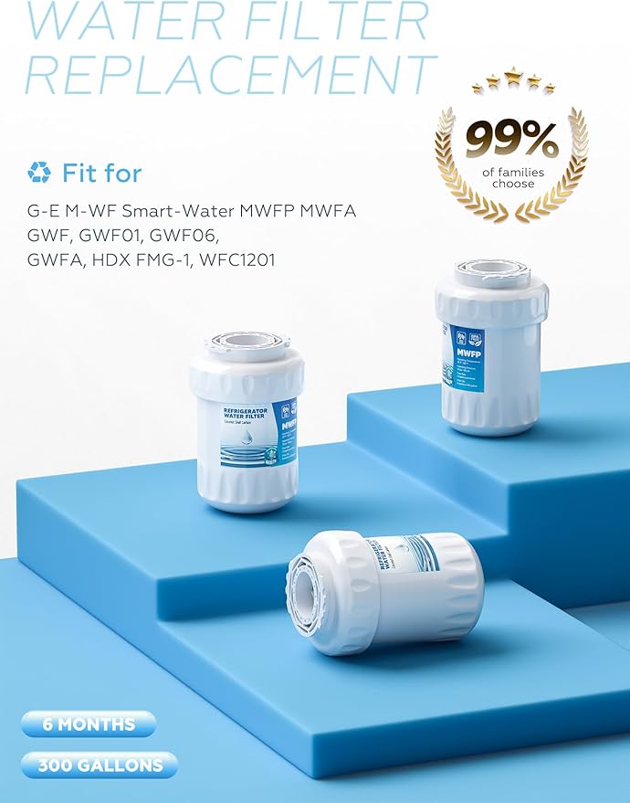 RWF0600A Water Filter, Fit for MWF GE Water Filter, GE MWF, SmartWater MWFP, MWFA, GWF, HDX FMG-1, WFC1201, RWF1060, 197D6321P006 and Kenmore 9991, 3packs By AVXBYR
