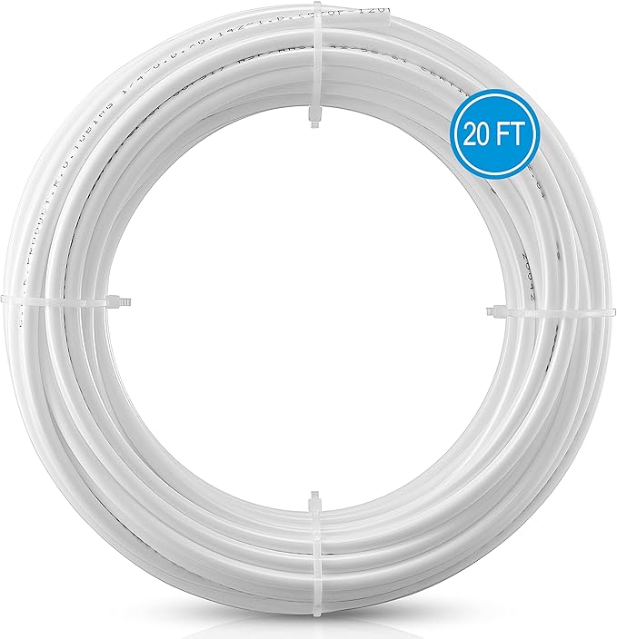 20FT 1/4 Inch O.D.RO Water Tubing,NSF Certified Pipe for RO(Reverse Osmosis) Water Purifier Filter System,BPA free Flexible Plastic Hose(white)