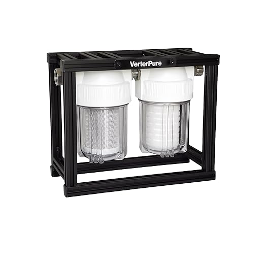 S2 Mini External 2-Stage RV Fresh Water Filter System, Compact, 5 Inch Filters, 3/4" GHT Stainless Steel Fittings, Reduce Sediment, Chlorine, Odor, All Aluminium Free-Standing Chassis, Clear
