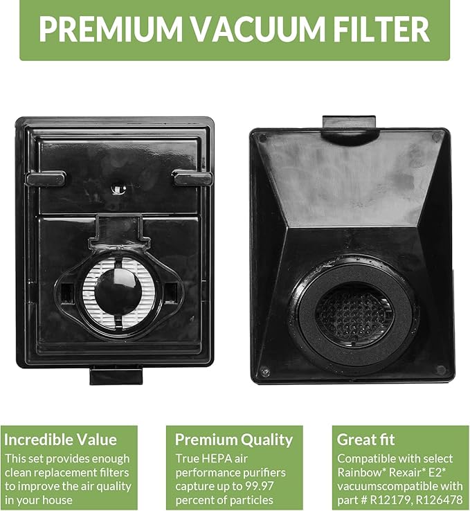 Replacement HEPA Vacuum Filter Compatible with Rainbow E2 Series Part R12179 & R12647B Attachment, Washable and Reusable 1 PK - AquaVibe