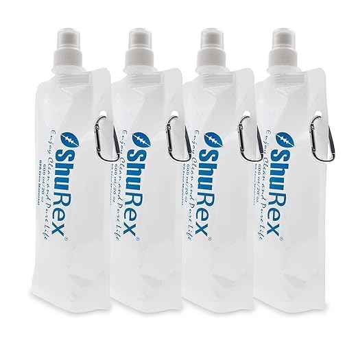 4 Pack 20oz/ 600ml Collapsible Water Pouch for Sawyer Squeeze Mini Water Filtration System, Compatible with Membrane Solutions and Other Water Filter Straw; Foldable Water Bottle, Reusable, BPA-Free