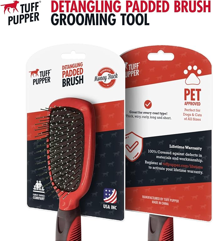 Tuff Pupper Stainless Steel Pin Brush for Long or Short Hair Pets - Detangling & Dematting Undercoat Brush for Dogs, Cats, and All Pets - AquaVibe