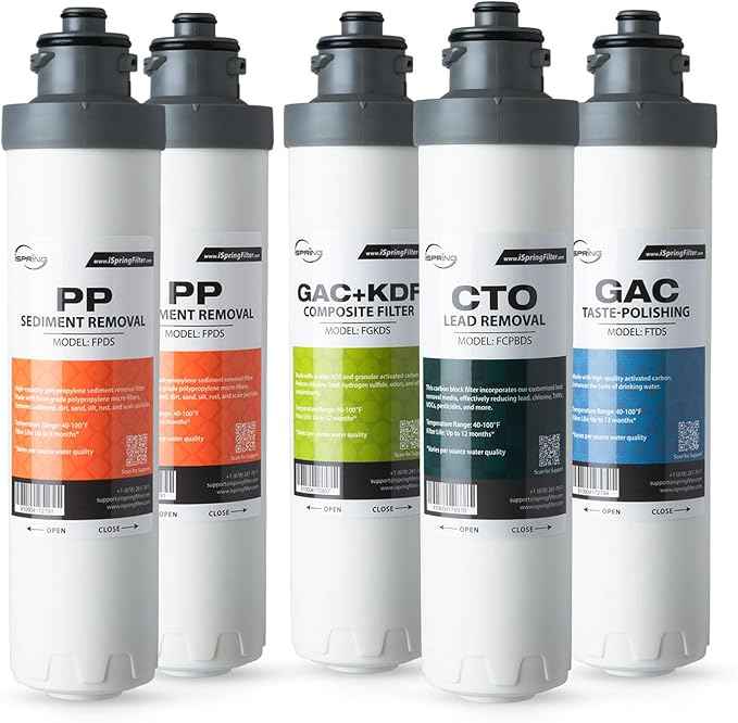 iSpring F5DS-PB Full Filter Replacement Set for DS4B-PB & DS4S-PB Bottleless Water Dispensers, Includes 2x FPDS, 1x FGKDS, 1x FCPBDS and 1x FTDS, Up to 12 Months Based on Usage & Water Quality