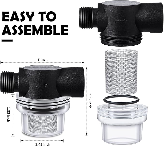 2 Pcs Water Pump Strainer Filter Set Include Twist on Pipe Filter and Extra 50 Mesh Stainless Steel Screen, Rv Replacement 1/2 Inch Twist-on Pipe Strainer Compatible with WFCO or Shurflo Pump