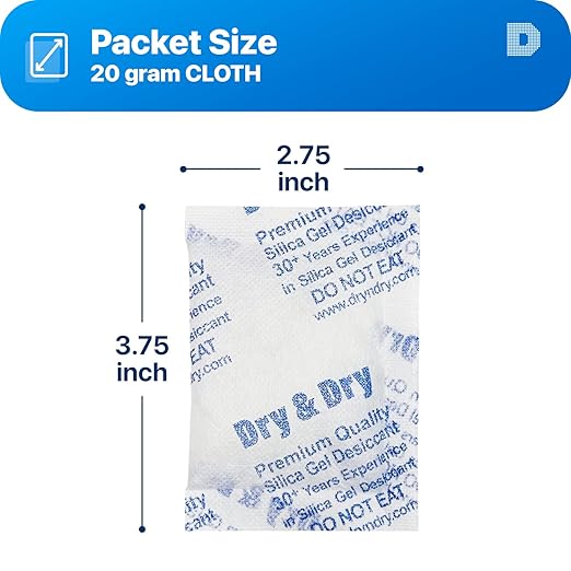 Dry & Dry 20 Gram [5 Packets] Silica Gel Packets Desiccants, Silica Packets - Rechargeable Silica Gel Packs, Silica Gel Packets, Desiccants Packets, Silica Gel
