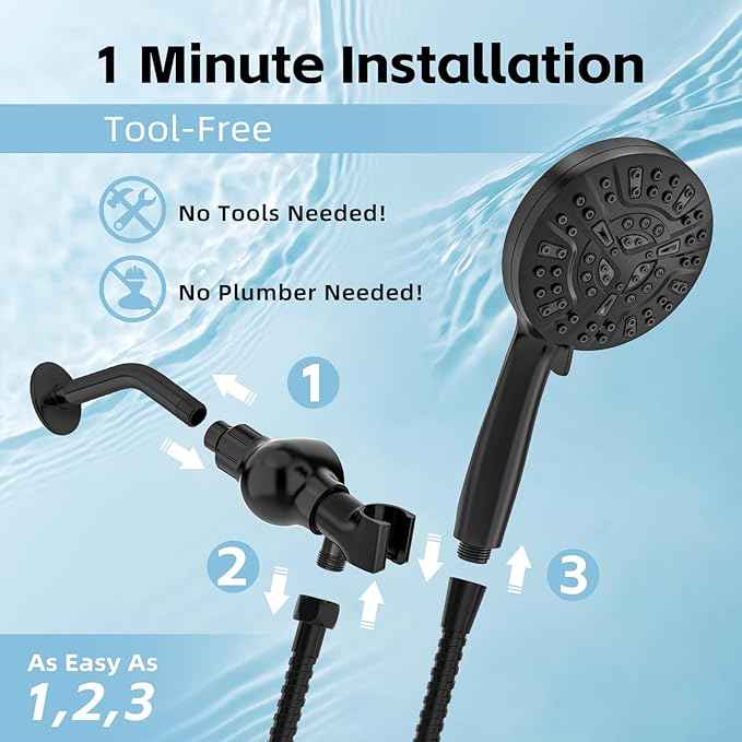High Pressure Filtered Shower Head with Handheld, 9 Spray Modes 4.7" Shower Head, 59" long hose, 10 Layers Filter for Hard Water, Remove Chlorine, Adjustable Bracket, Matte Black