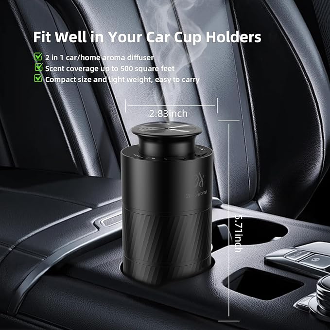 Waterless Essential Oil Diffuser, Aluminum Rechargeable Battery Operated Diffuser, 3 Timer Settings, 3 Mist Levels, 20ml Essential Oil Include, Black Mini Diffuser for Car Home Office Travel