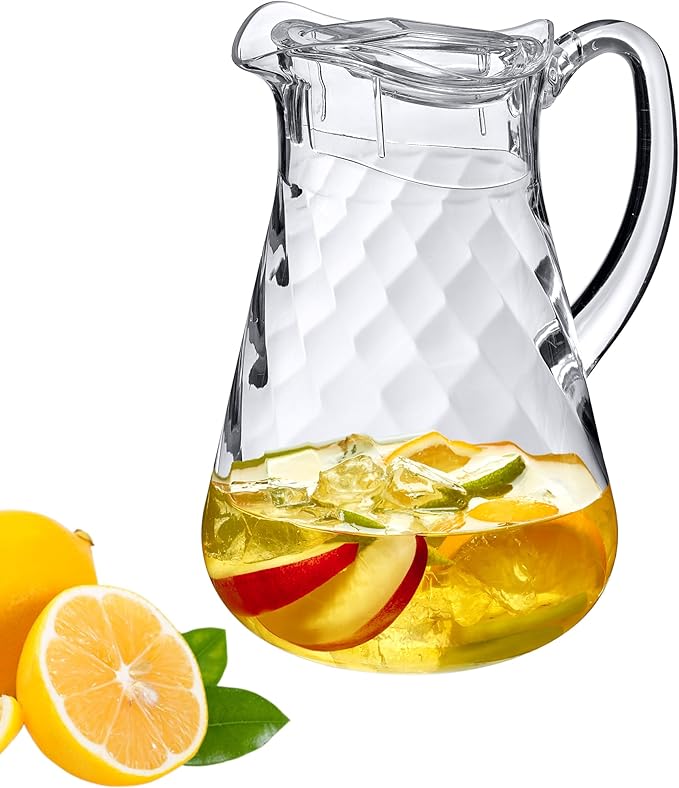 Amazing Abby - Droply Whirly - Plastic Pitcher (64 oz, 2 Quart), Clear Water Pitcher with Lid, Fridge Jug, BPA-Free, Shatter-Proof, Great for Iced Tea, Sangria, Lemonade, Juice, Milk, and More