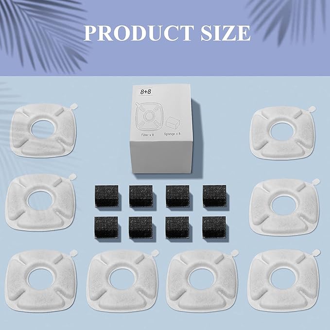 8 Pcs Cat Fountain Replacement Filters 4 Pack Cat Water Fountain Replacement Filters & 4 Pack Pre-Filter Sponges, Pet Fountain Filter Fit for 95oz/2.8L Automatic Pet Fountain Cat Water Fountain