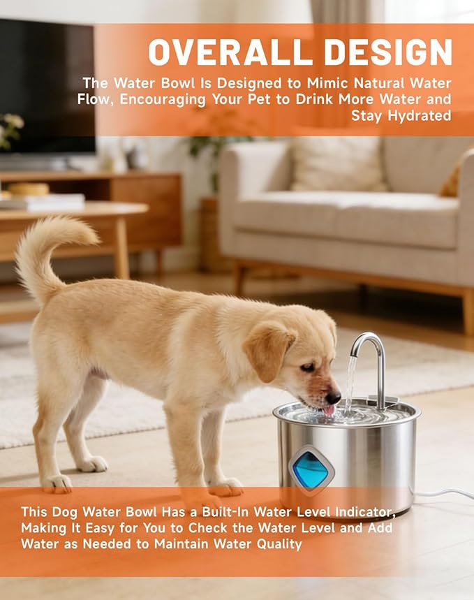 Vetiflow - Set It Once - Fresh Water 24/7, 100% Safe for All Dogs, Vetiflow Dog Bowl with Always Clean, Never Slimy, 108 Oz Vetiflow Water Fountain, Vetiflow Water Bowl (2filter + 2cotton)